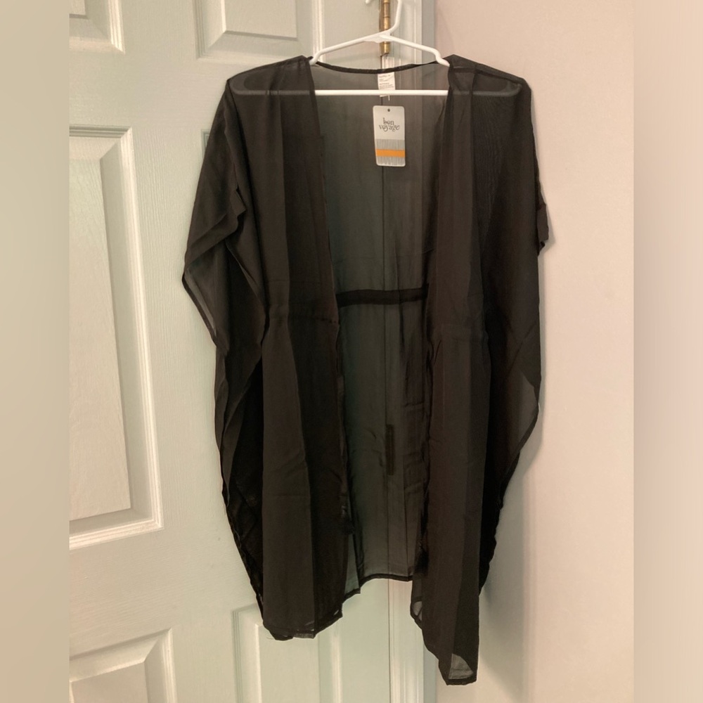 NWT Bon voyage Sheer Black Kimono swim cover size medium